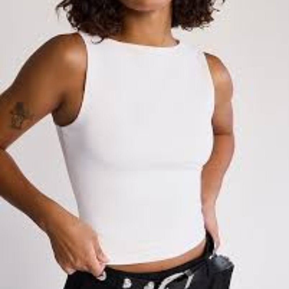 New* Express Body Contour Stretch Cotton Boat Neck Tank Top White Size S